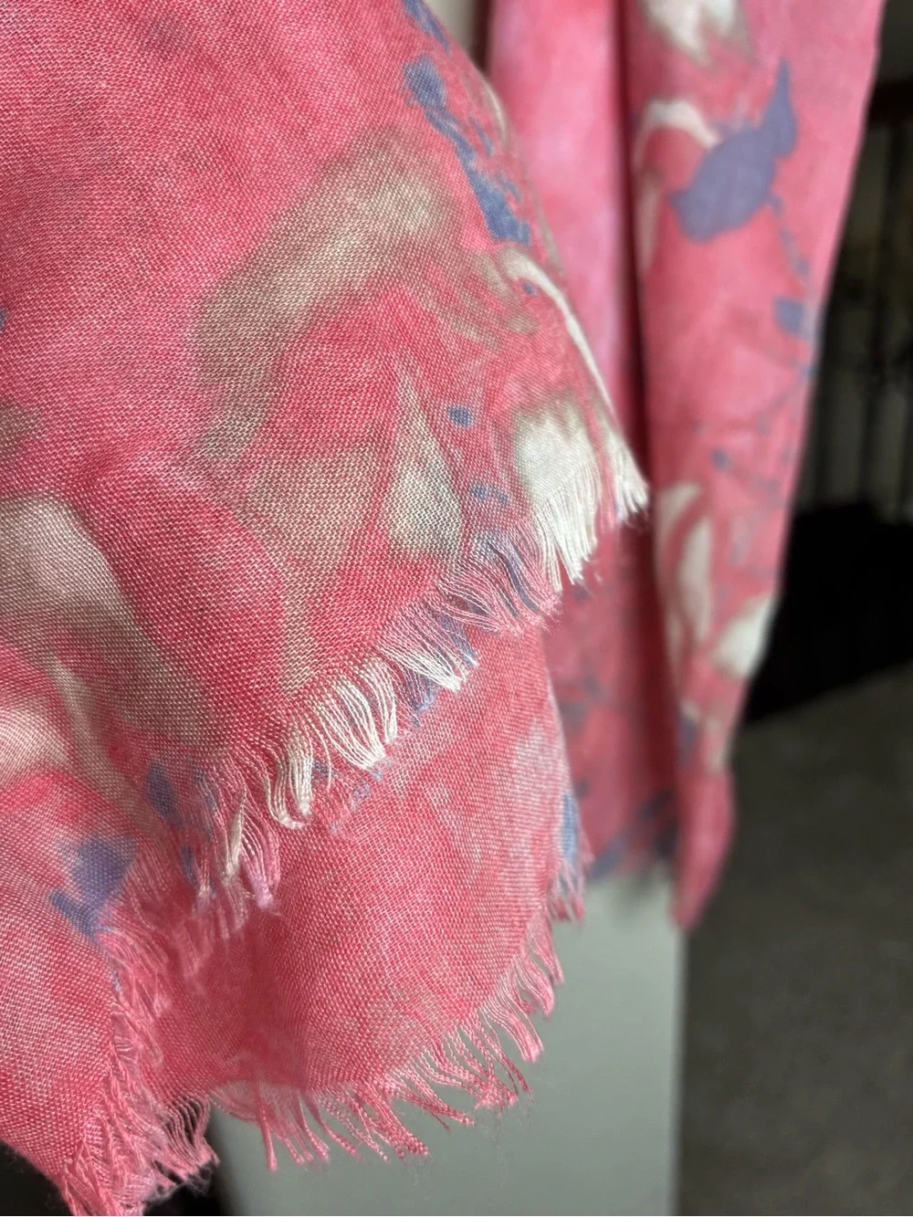 Luxe Pink Floral Lightweight Scarf Wrap Distressed Edges NEW Girly Flower Artsy
